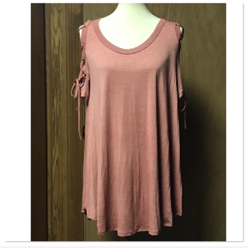 Coral Rose Grommet Lace Up Top - Picture 7 of 7